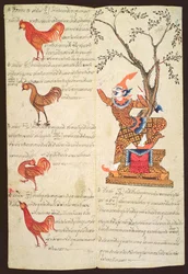 CBL Thi 1302 Two pages illustrating the Year of the Cockerel, from a fortune-telling manual, c.1840